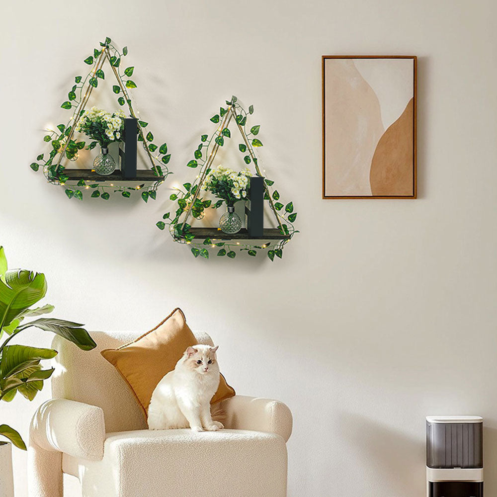 4Pcs Artificial Ivy LED Strip Wall Hanging Shelves Macrame Shelf for Bedroom