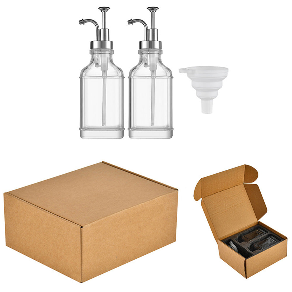 2 Pack 500ml Square Glass Syrup Soap Dispenser Bottles with Funnel