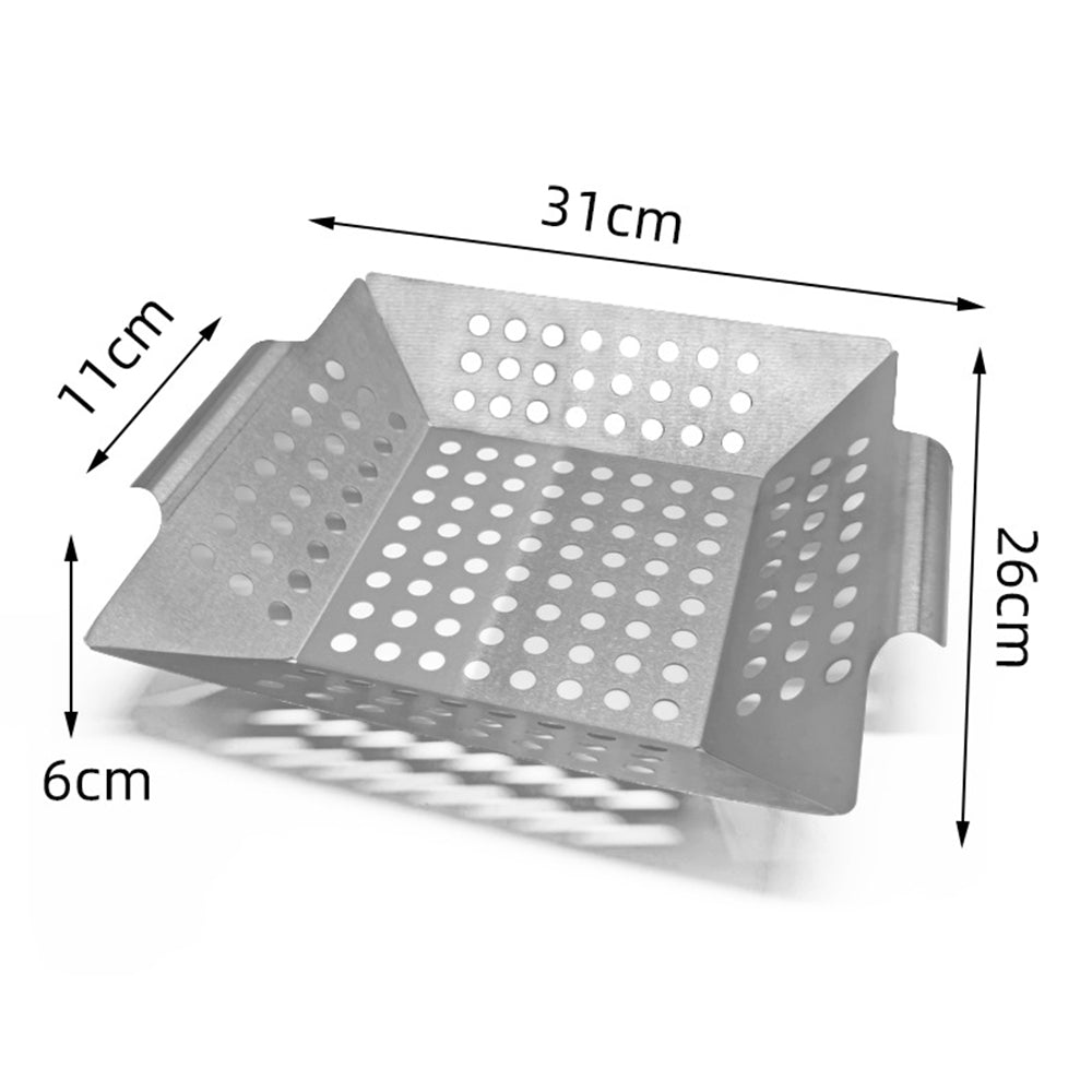 Vegetable Grill Basket Stainless Steel Barbecue Wok Pan Tray for Grilling
