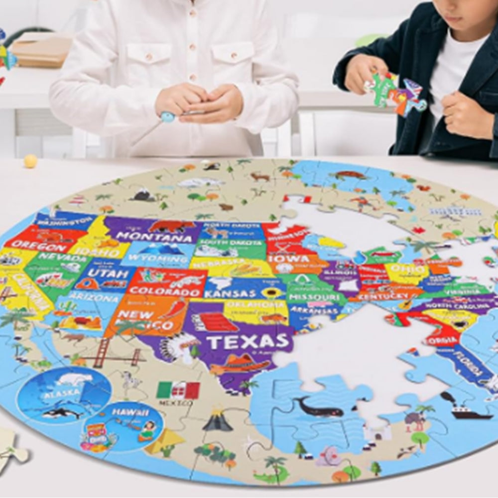 Round World Map Geography Puzzle Jigsaw for Kids