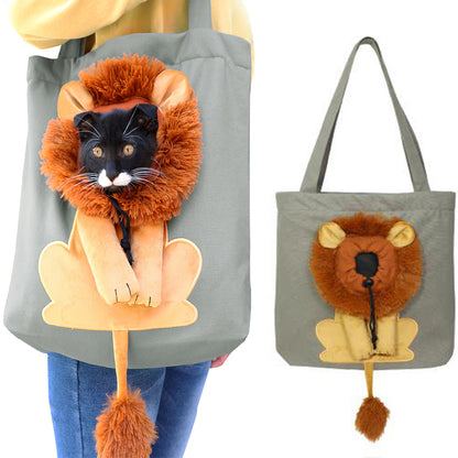 Pet Canvas Bag Lion-shaped Shoulder Bag Cat Dog Tote Bag Small Pet Carrier Bag