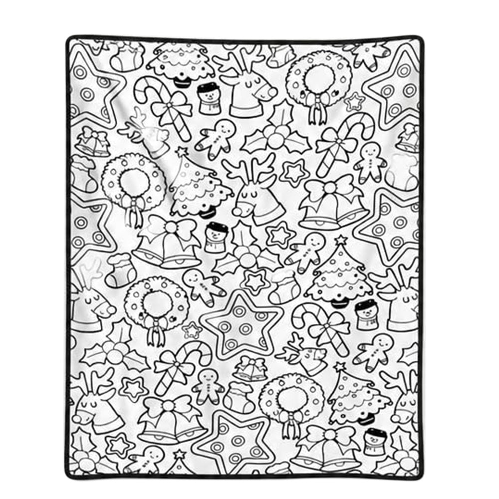 Adult DIY Christmas Coloring Blanket Black and White Line Art-Style 2