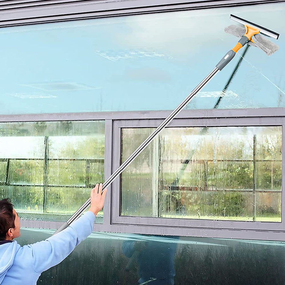 2 in 1 Window Squeegee Window Cleaner Kit with 2 Microfiber Cloths-4-Section Pole
