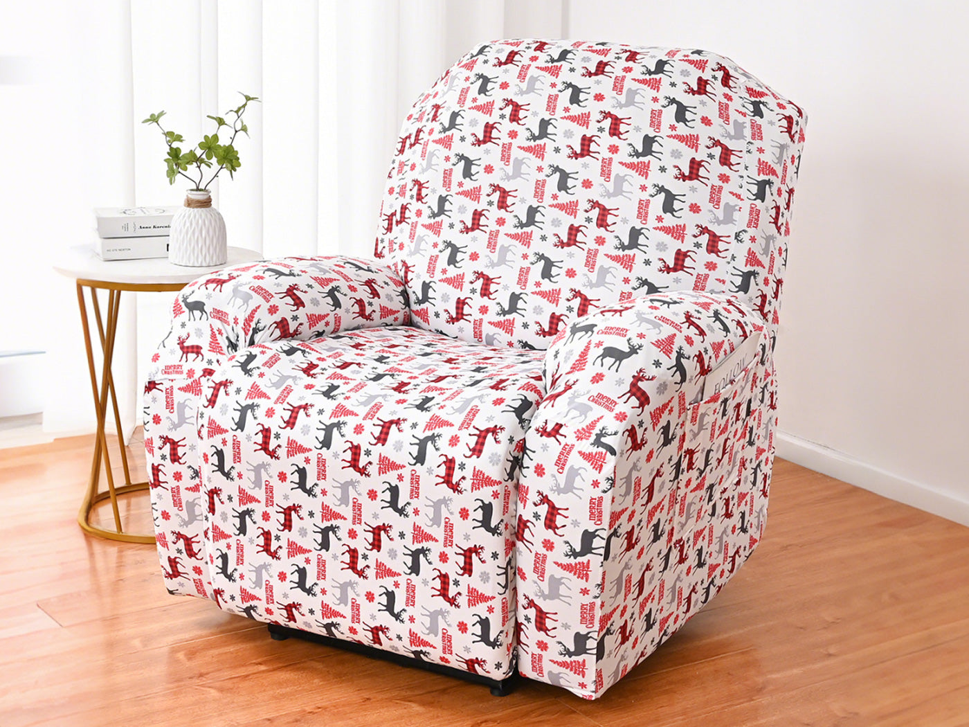 Christmas Recliner Chair Cover Sofa Slipcover with Side Pocket