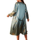 Casual Floral Print Satin Night Robe Long Sleeve V Neck Sleep Robe With Belt
