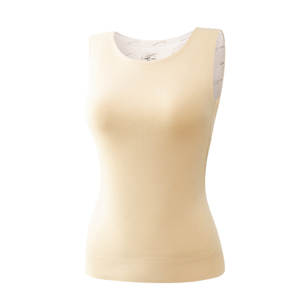 Thermal Underwear Round Neck Slim Fit Fall Winter Warm Baselayer Top for Women-Apricot