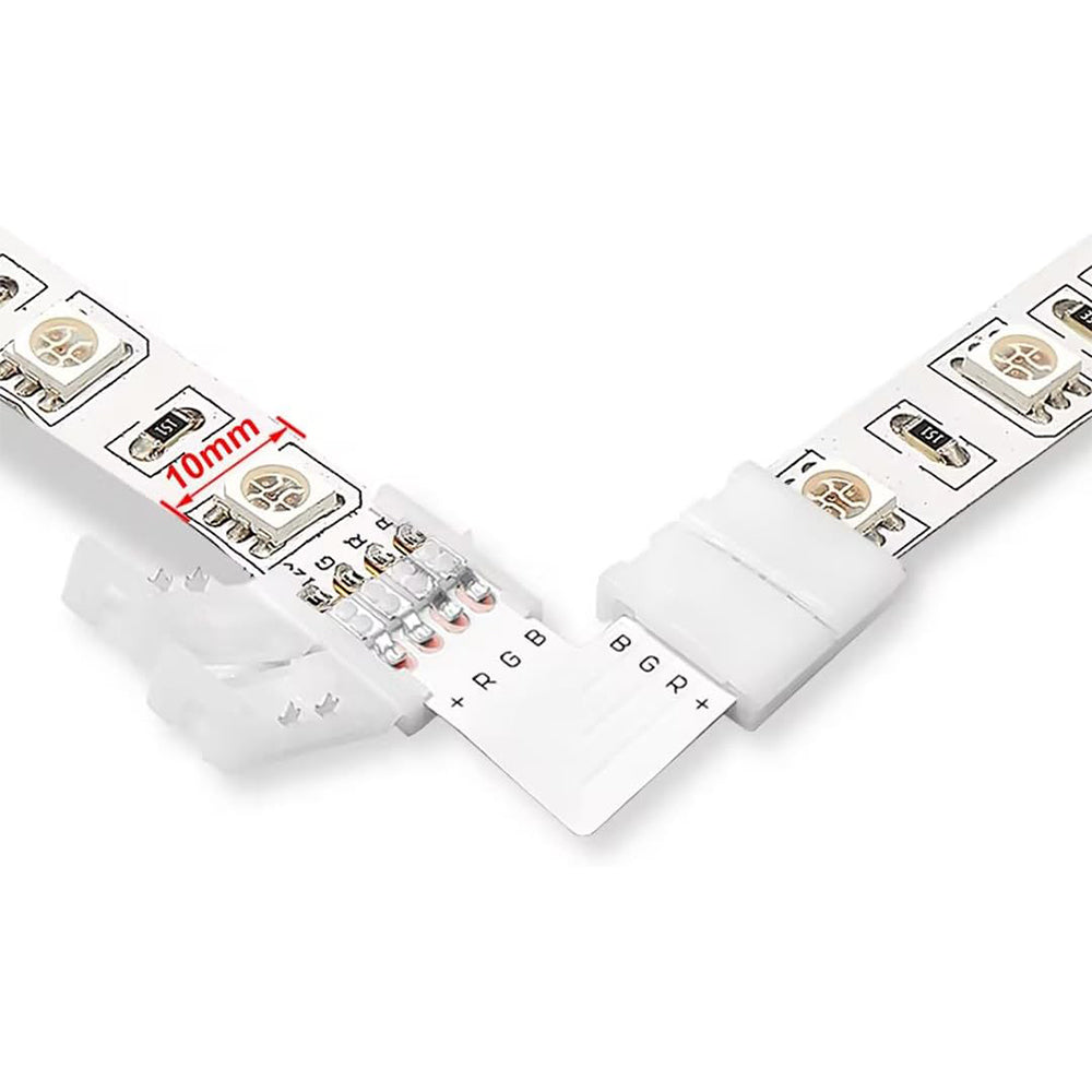 10Pcs L Shape 4-Pin 10mm LED Connectors with 20Pcs Clips for Strip Lights