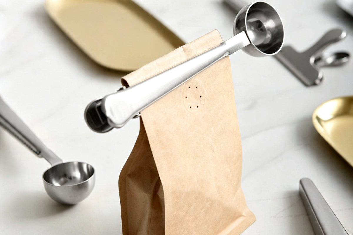 2-in-1 Coffee Scoop Bag Clip 304 Stainless Steel Spoon Bag Sealing Clip