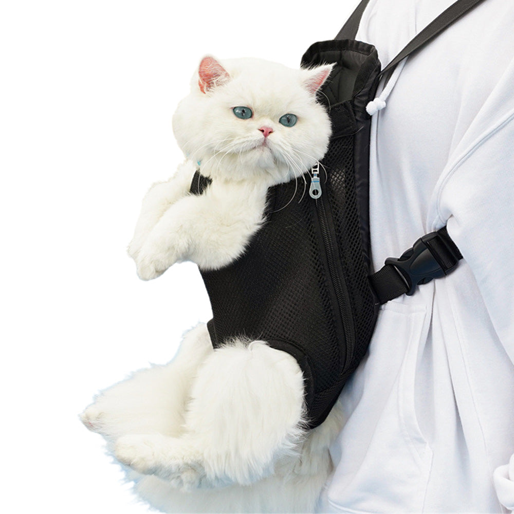 Breathable Mesh Pet Carrier Backpack for Front and Back Carrying Dogs Cats-Black