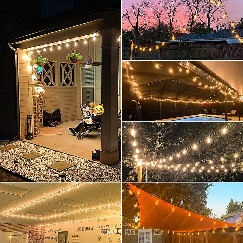 5M Solar Light LED Festoon String Light Outdoor Dimmable Xmas Party Patio Lamp