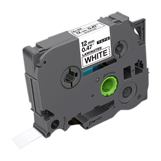 12mm White on Black Label Tape Compatible with Brother TZe231 Laminated Thermal Transfer Ribbon