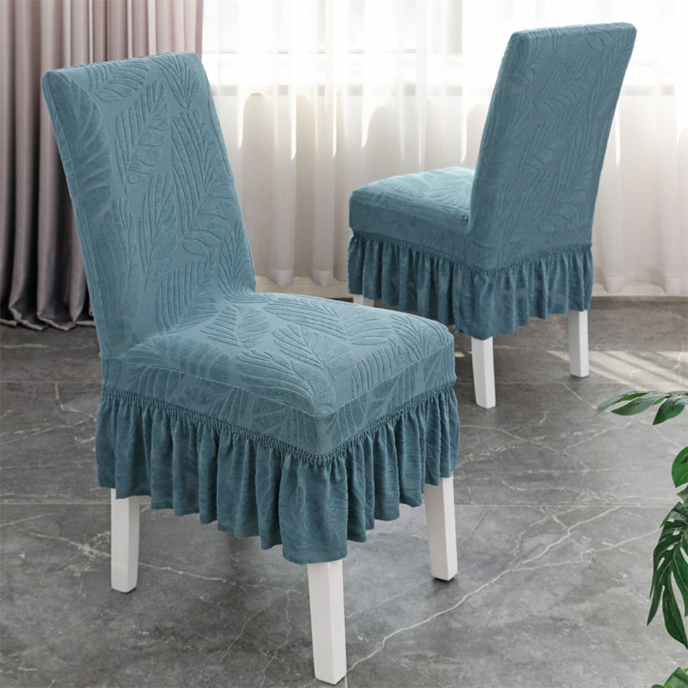 2Pcs Stretch Dining Chair Covers with Ruffled Skirt Stain and Wrinkle Resistant Fabric