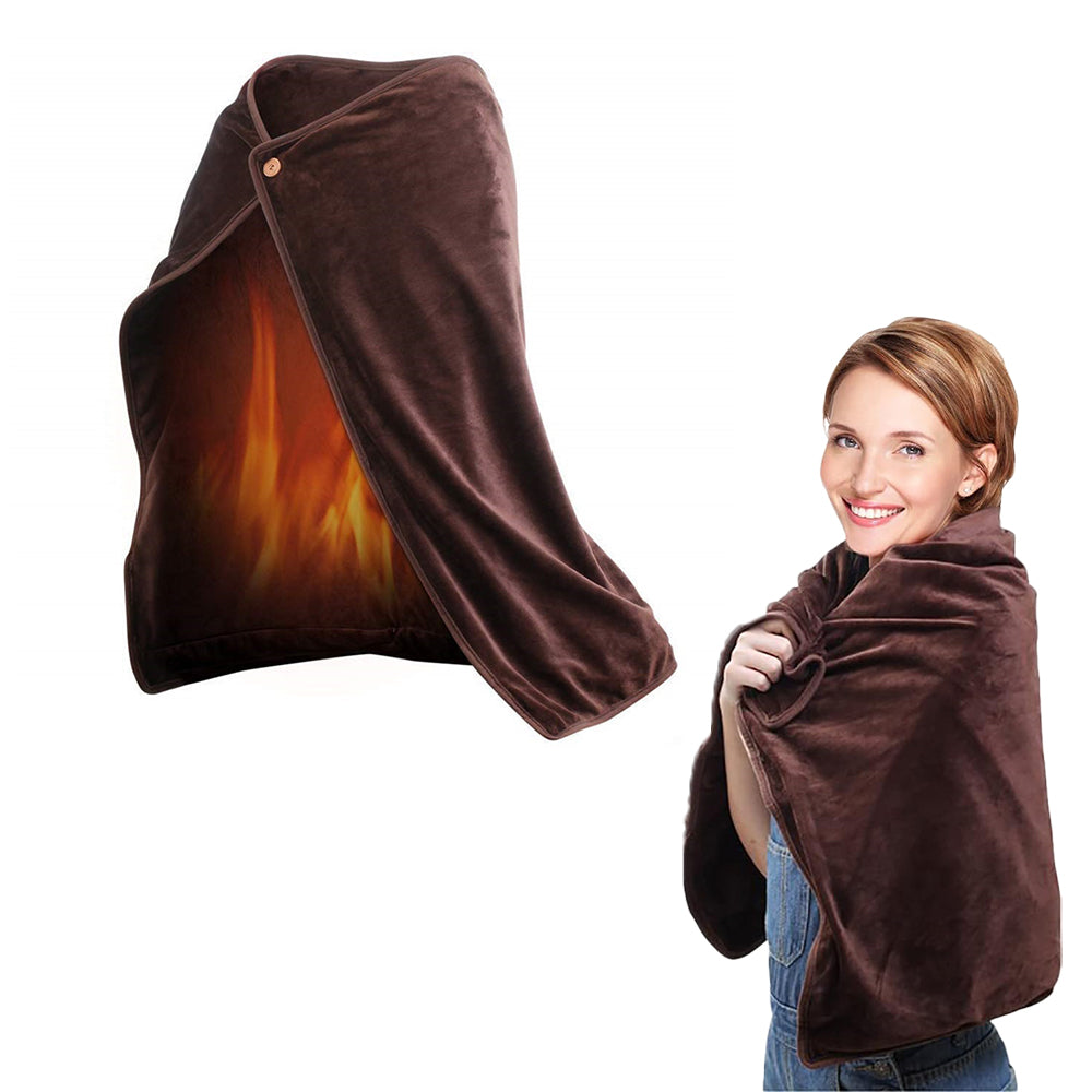 USB Heated Shawl Blanket Flannel Wrap with Detachable Heating Pad