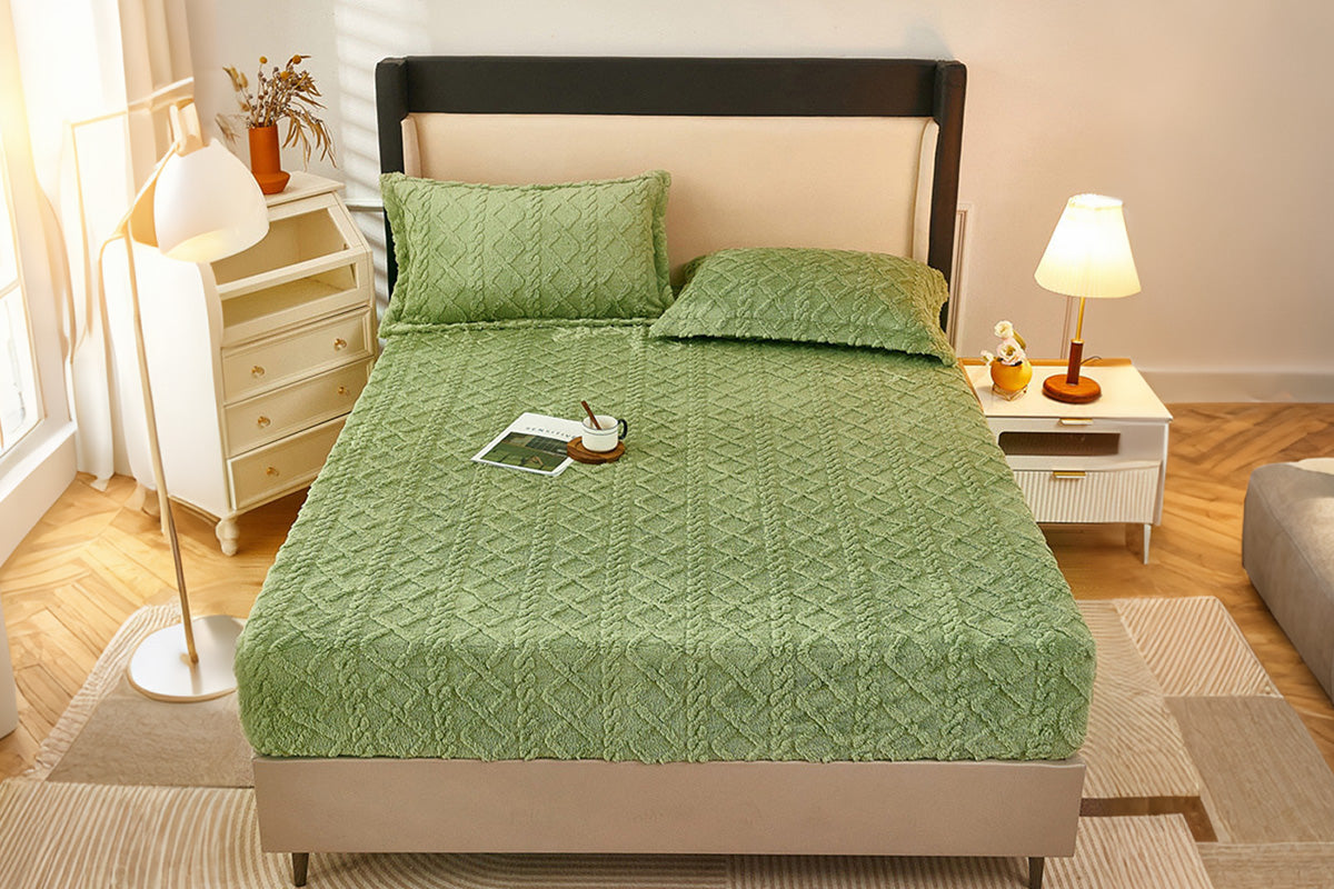 Fleece Textured Bed Fitted Sheet Plush Jacquard Warm Fitted Sheet Elastic Deep Pocket Mattress Cover