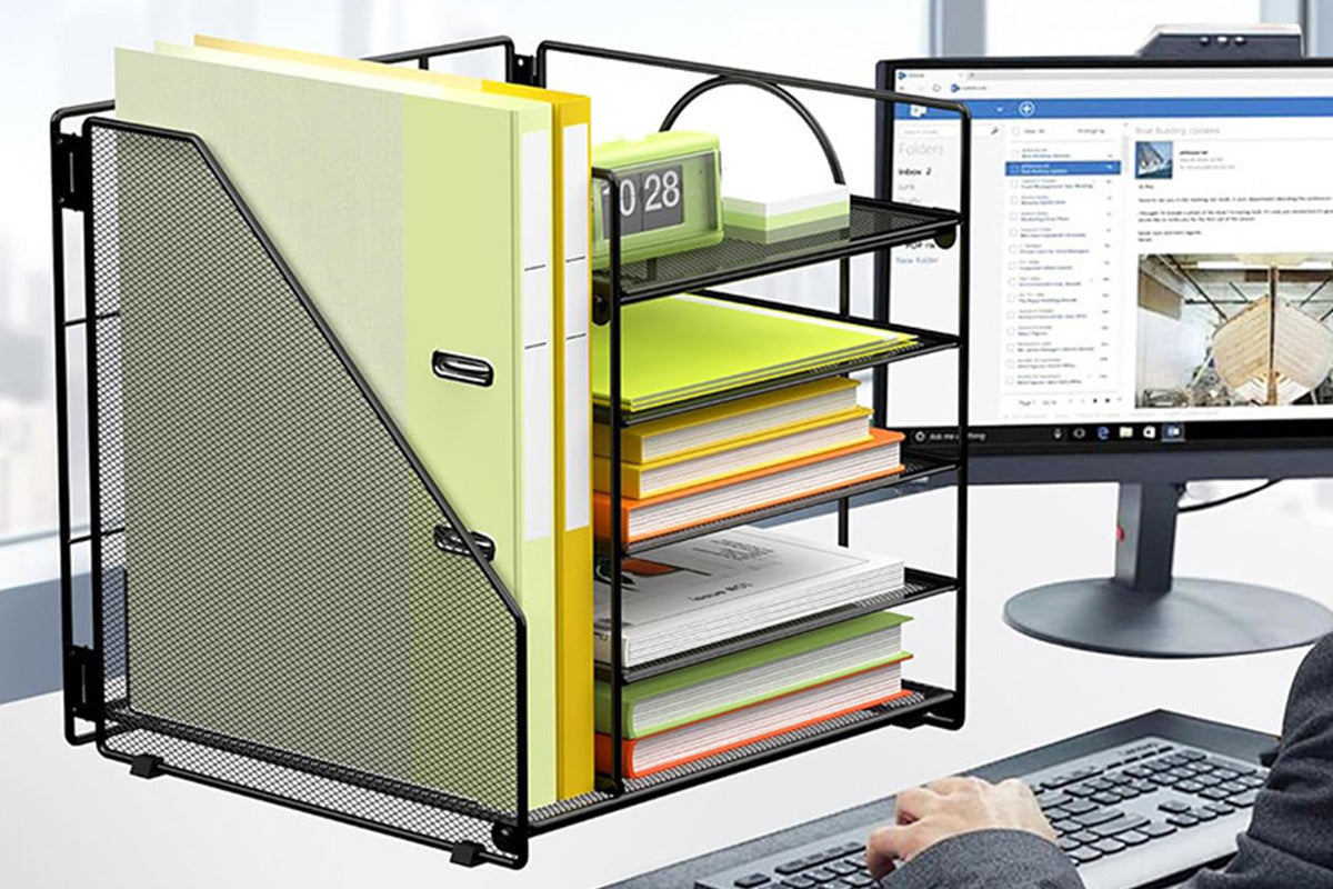 Metal File Organizer Rack Desktop Storage Shelf for Office Home