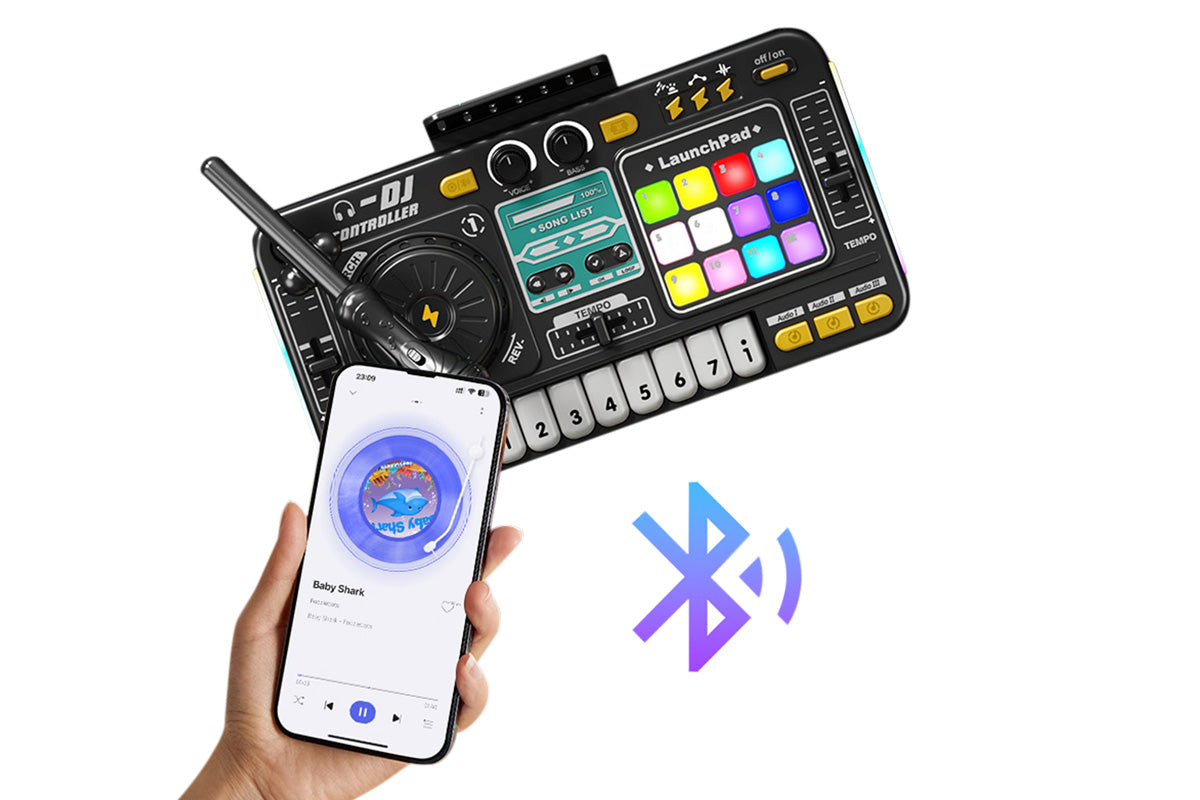DJ Mixer Controller Musical Toy with Mic and LED Lights Piano Keys
