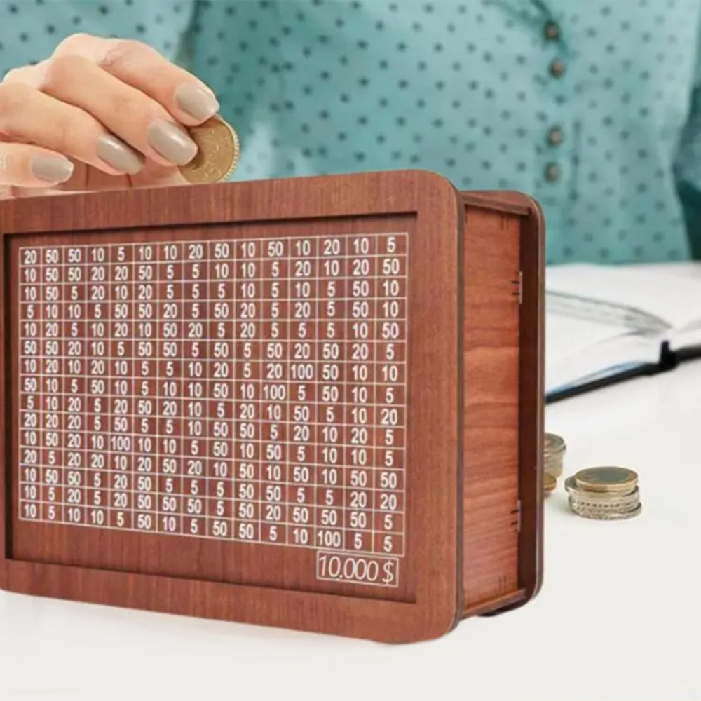 Vault Wooden Cash Saving Box with 1 Erasable Pen-10000