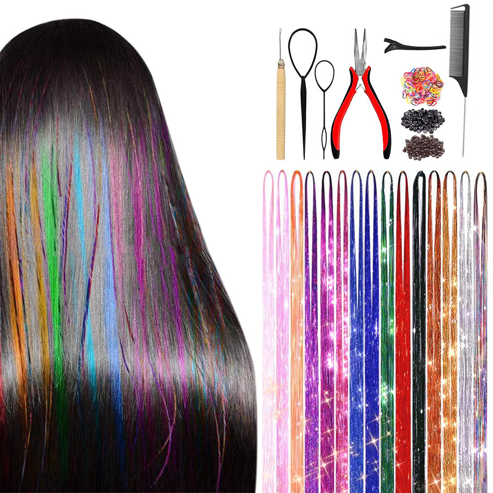 120cm 18-Color Hair Tinsel Kit Heat-Resistant Colored Hair Glitter for Girls