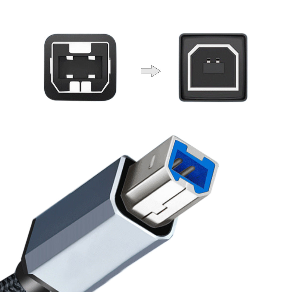 USB 2.0 Printer Cable Type C to USB 2.0 and USB to USB 2.0 1.5m Braided Cord for Scanner