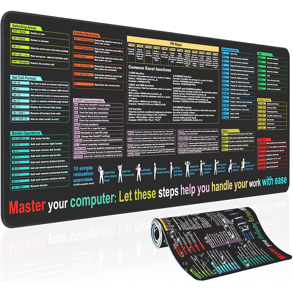 Excel Cheat Sheet Desk Mat Non-Slip Excel Shortcuts Mouse Pad Shortcuts Mouse Mat
