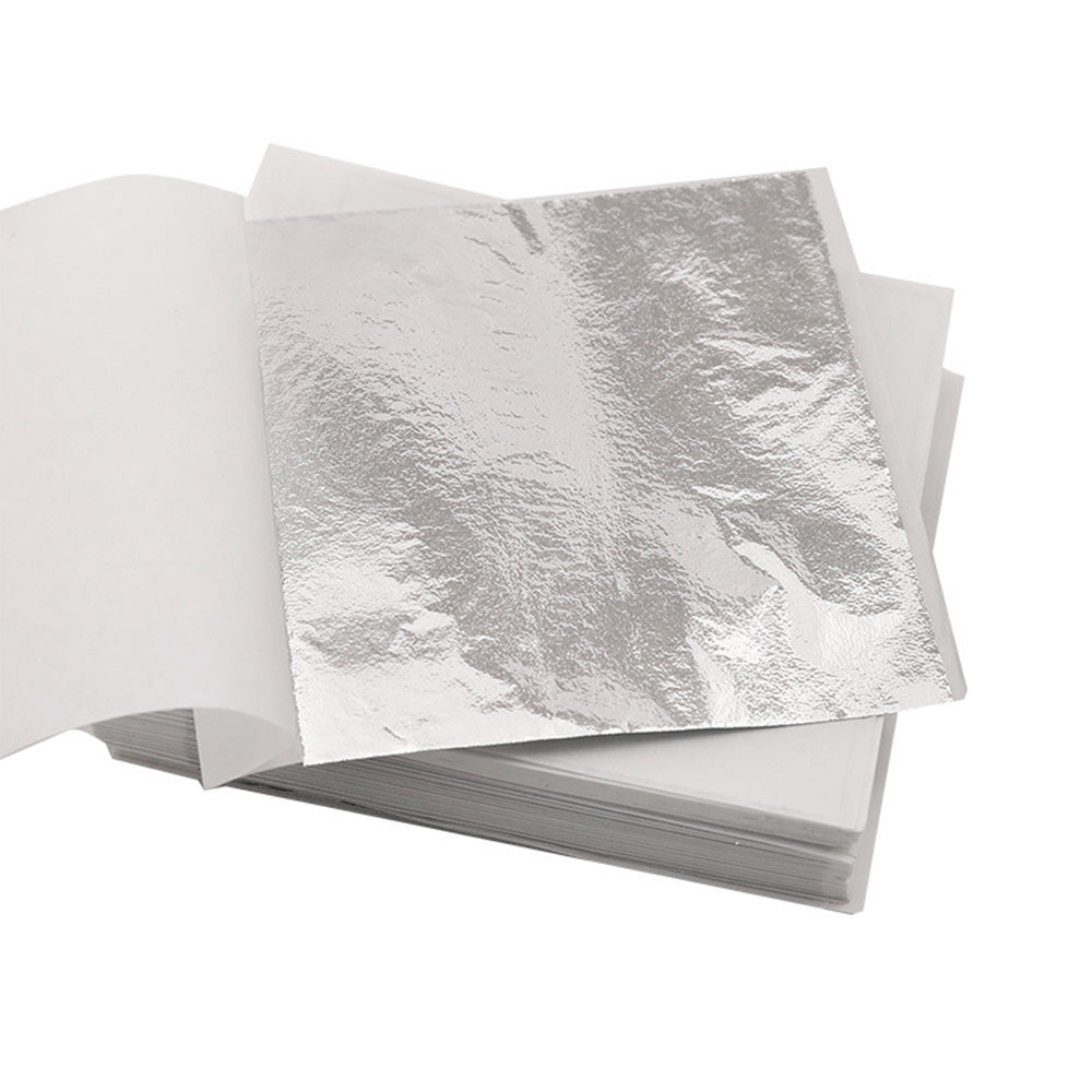 100 PCS Imitation Leaf Sheets Silver Foil Sheets for Nail Art Crafts Furniture
