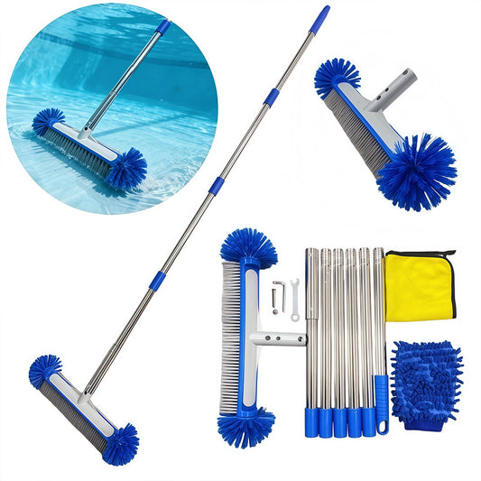 Swimming Pool Brush Head with Round Ends Heavy Duty Aluminum Back Head for Cleaning Walls Tiles Floors