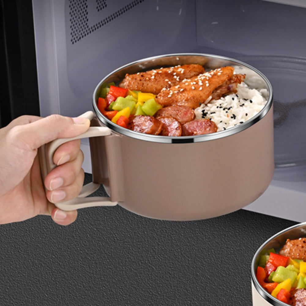 1200ML Large Ramen Bow with Lid Spoon Storage Bag Stainless Steel Food Container for Microwave