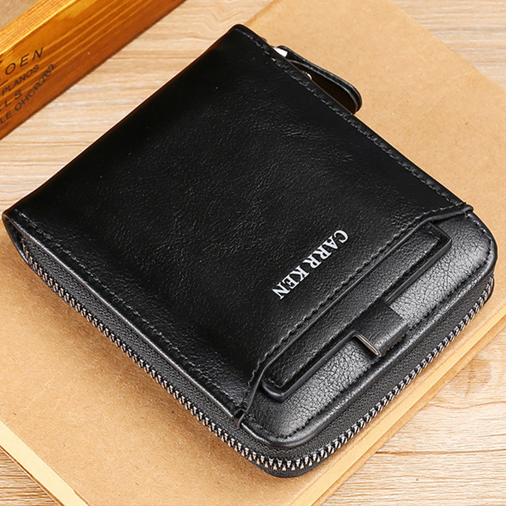 Men RFID Blocking PU Zipper Bifold Wallet Credit Card ID Holder
