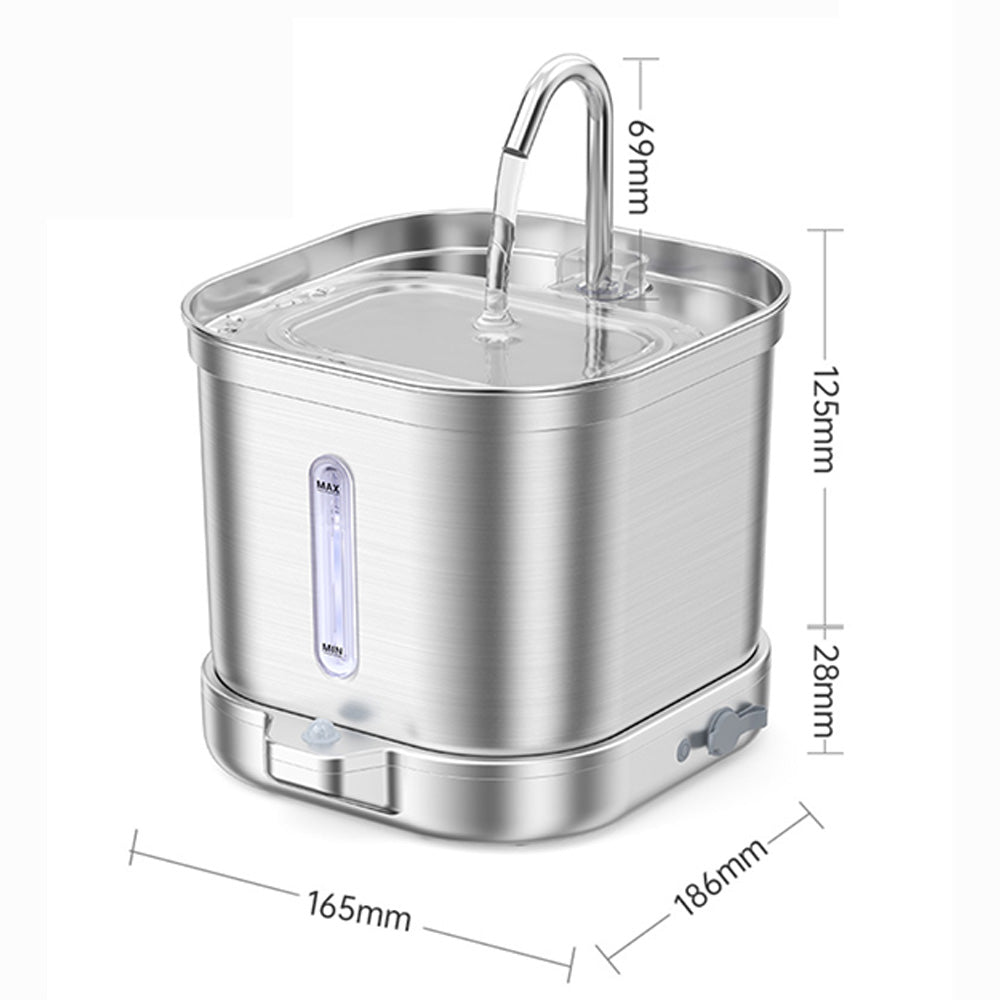 2L Stainless Steel Cat Water Fountain with 3 Modes Wireless Pet Water Dispenser for Dogs Cats
