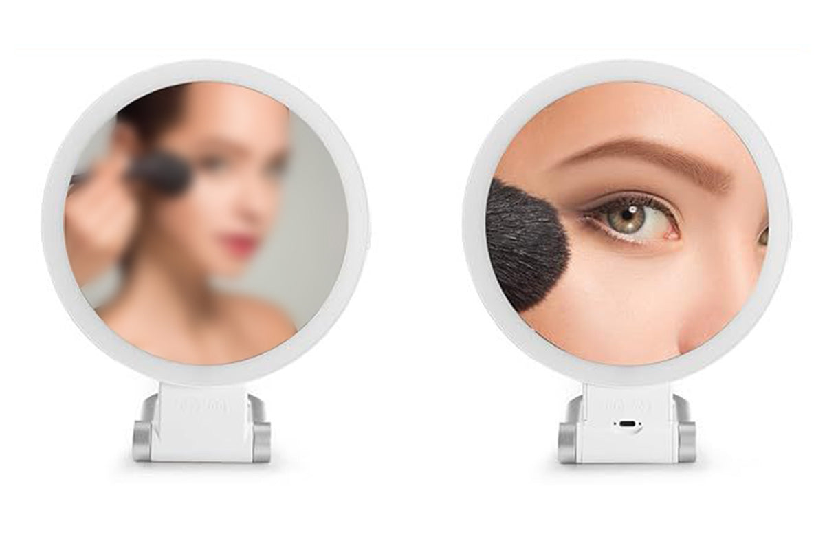 Double Sided 1X And 30X Magnifying Makeup Foldable Mirror With 3 Color Lights