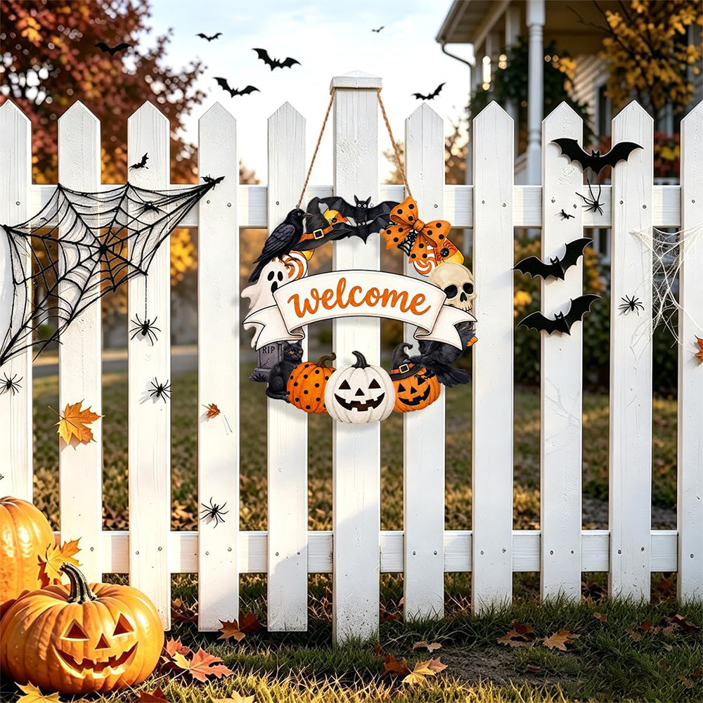 2 Pack Engineered Wood Halloween Ghost Pumpkin Hanging Door Signs