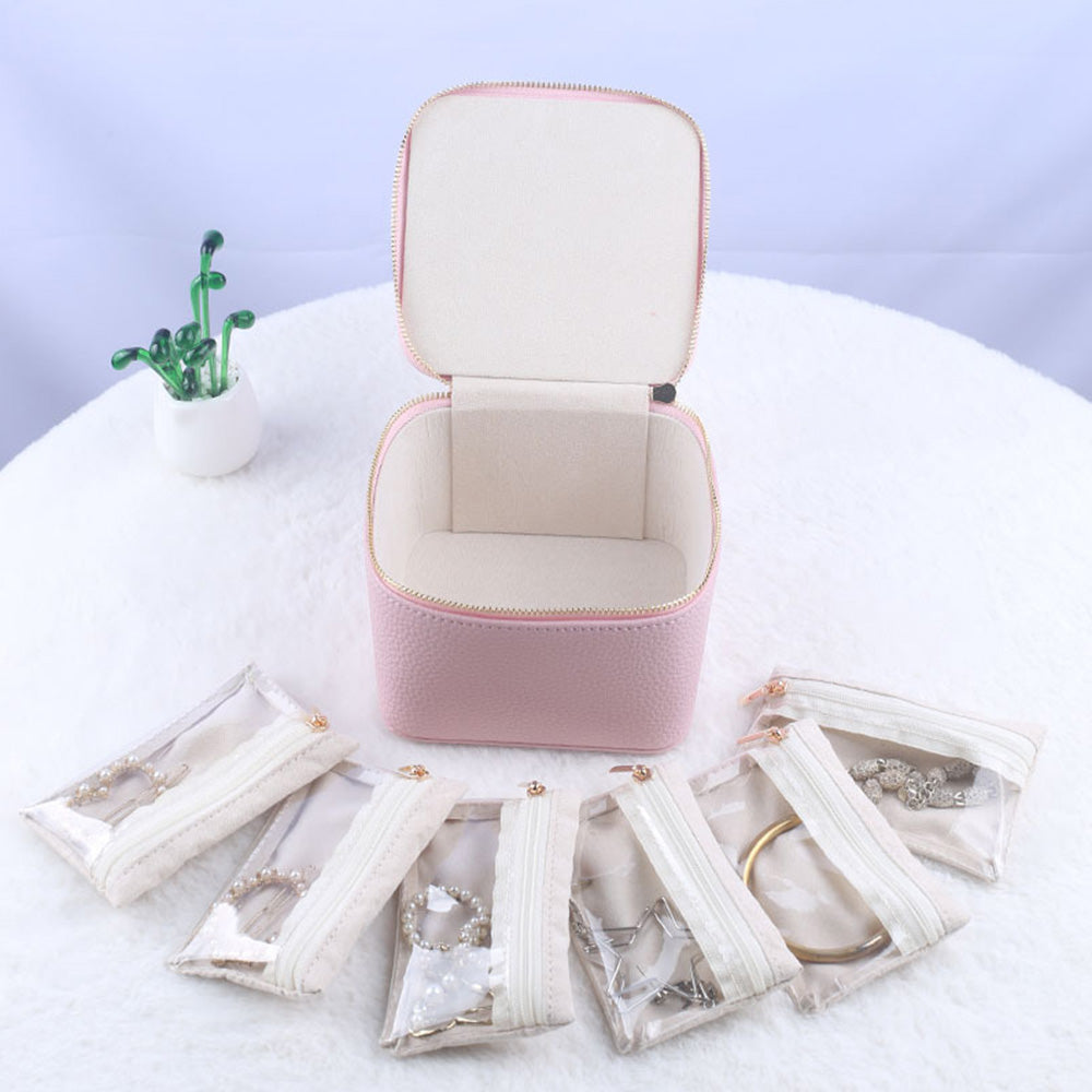 Travel Jewelry Case Small Jewelry Box with 6 Transparent Zipper Pockets