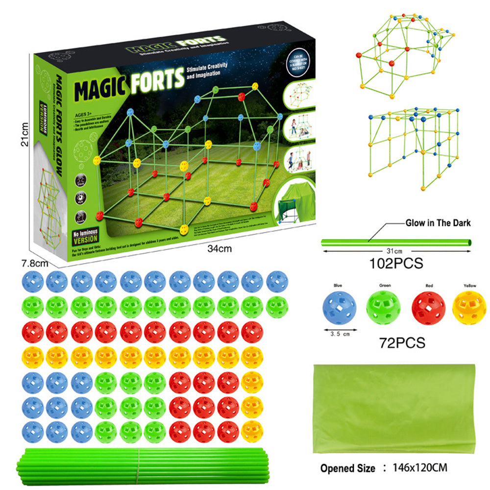 175Pcs Tent Fort Building Kit Glow In The Dark Tent STEM Construction Toy