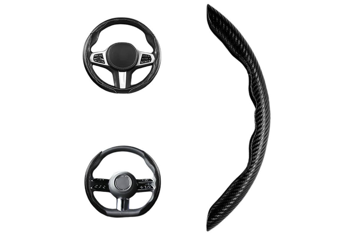 3 Piece Carbon Fiber Steering Wheel Cover Non-Slip Grip Protector