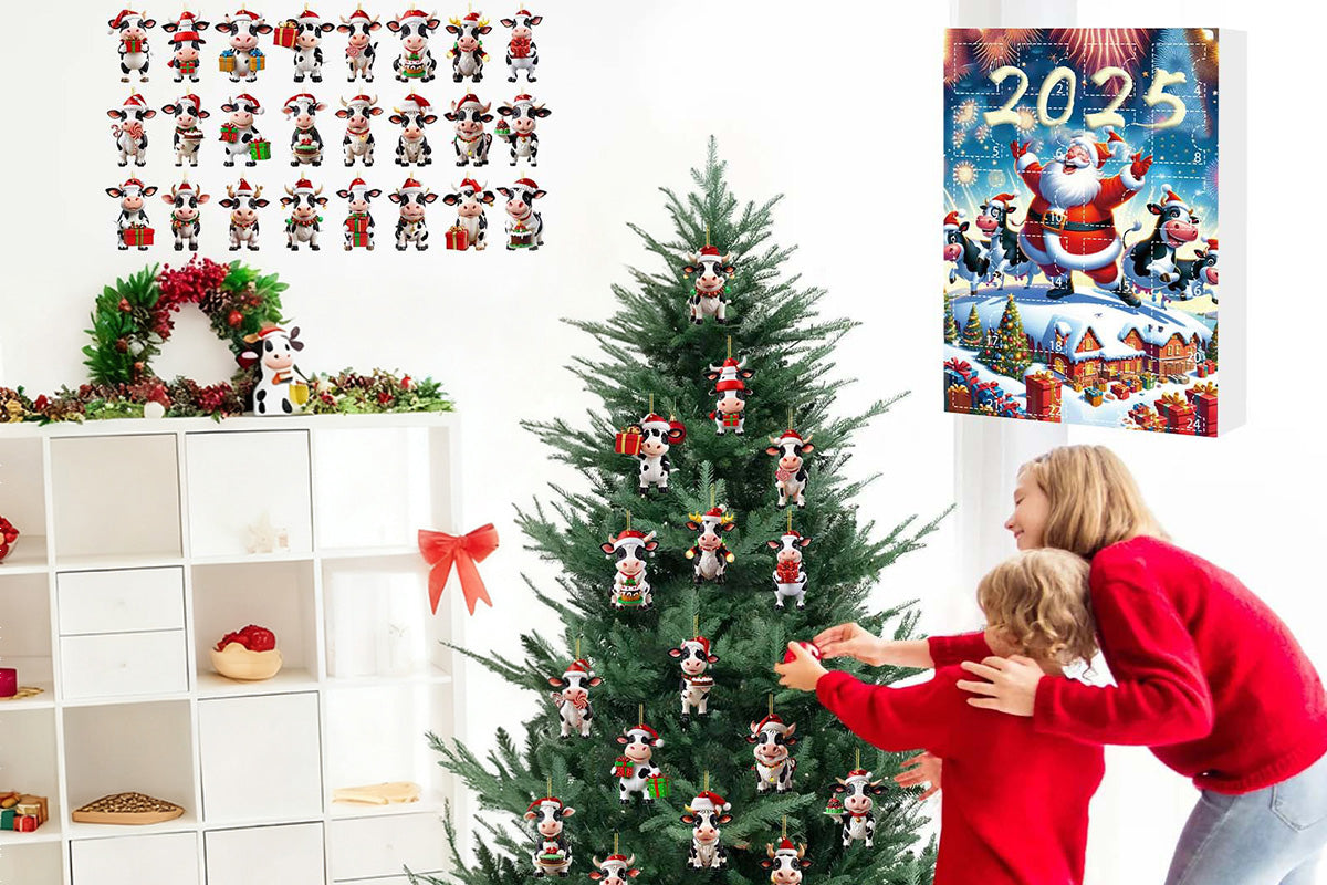 2025 Christmas Cow Advent Calendar Blind Box 24 Days Ornaments Set for Tree