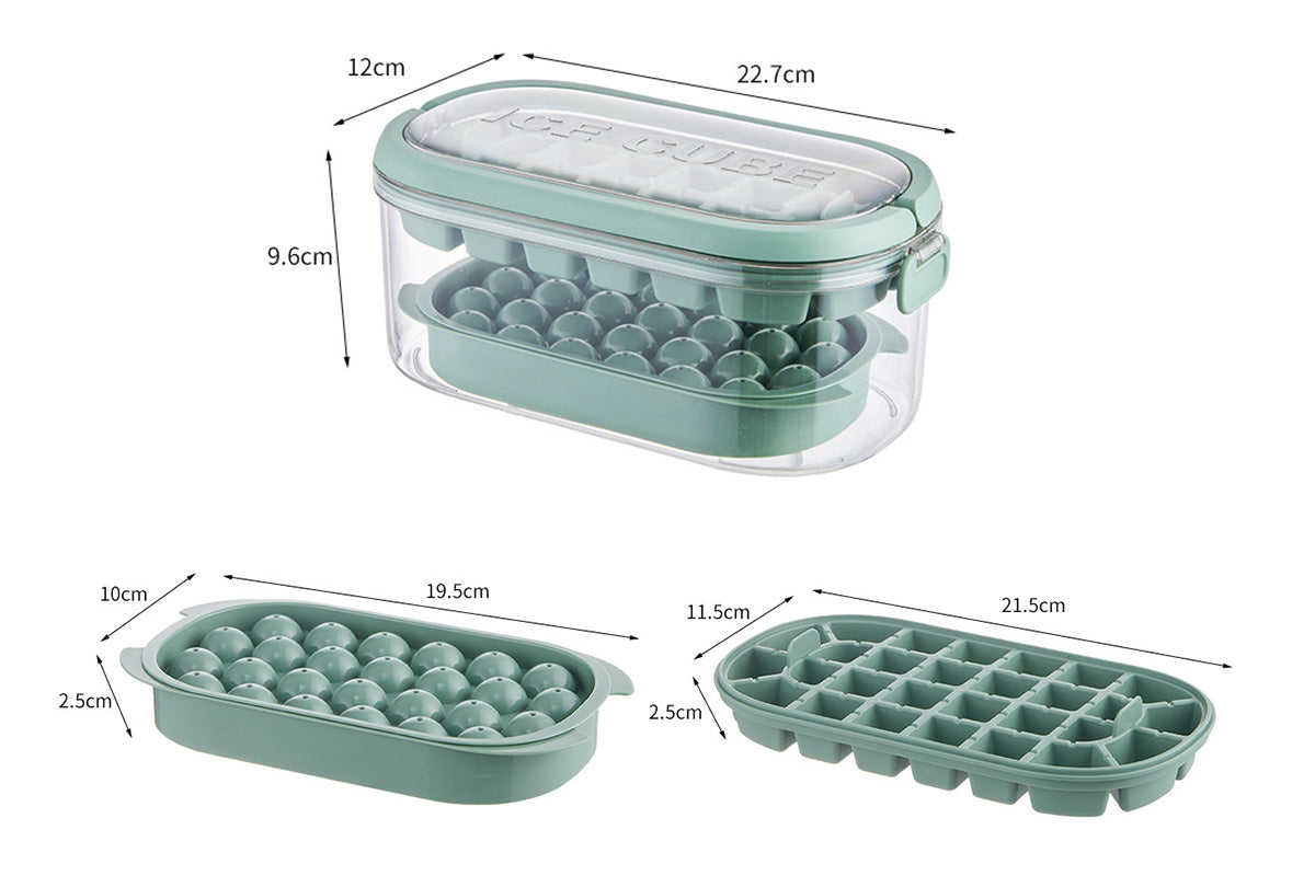 2-Tier Ice Cube Tray Mold with Press-Release Lid and Storage Box for Kitchen