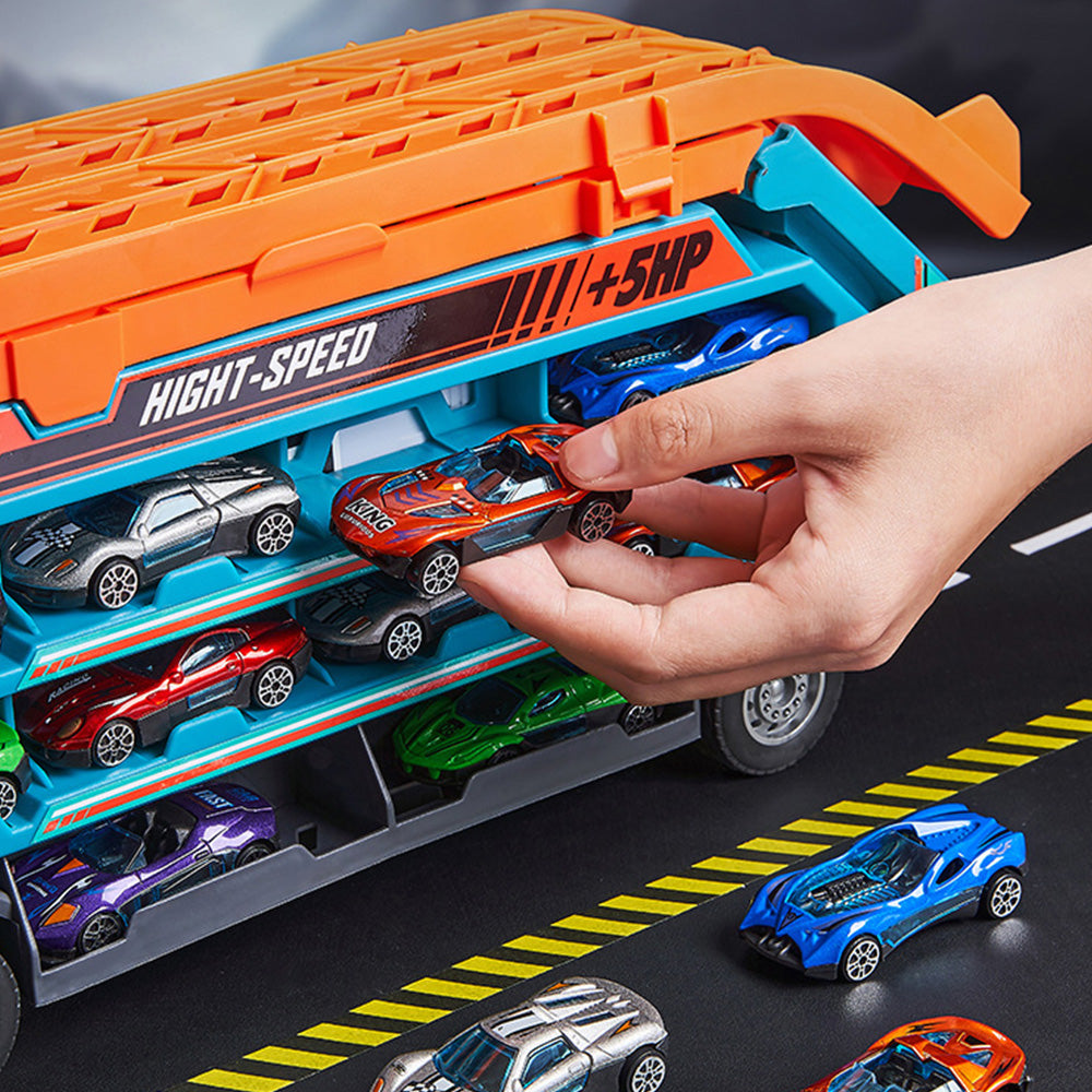Carrier Truck Transport Car Toys Foldable 3 Layer Car Race Track Toys With 6 Toy Cars