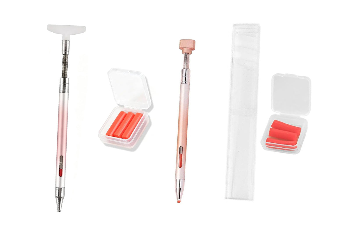 2pcs Glue-out Rhinestone Painting Pen Rhinestone Drill Pen with Visual Window and 6pcs Glue Sticks