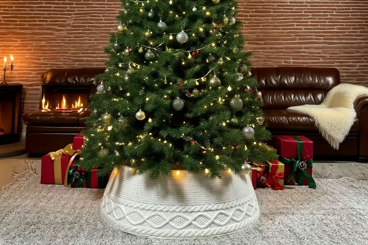 Knitted Christmas Tree Chunky Cable Knit Christmas Tree Skirt for Artificial Trees