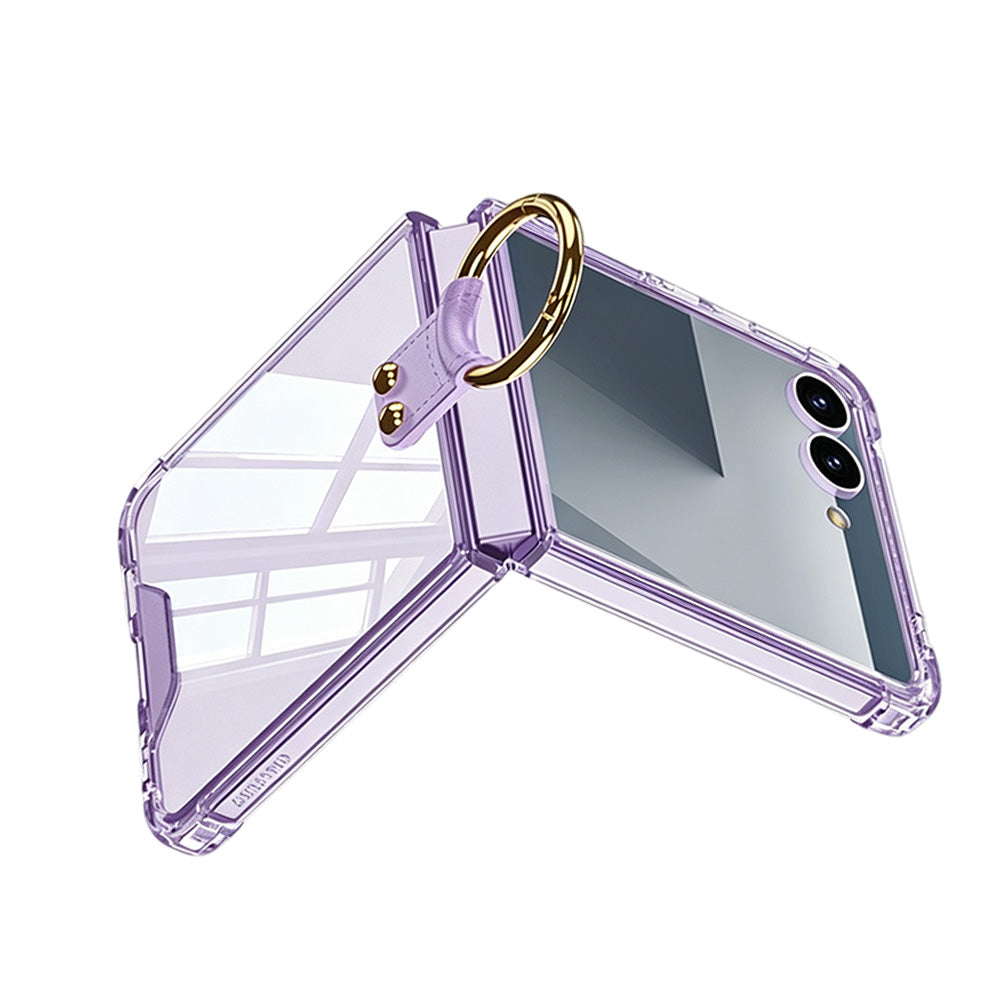 Case and Back Glass Protector for Samsung Galaxy Z Flip 8 7 with Ring Stand-Purple