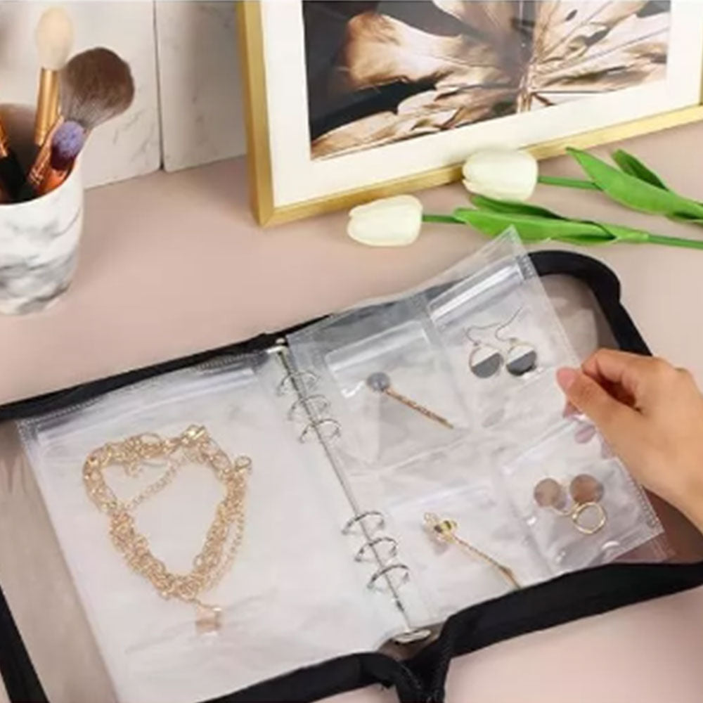 2Pcs Transparent Travel Jewelry Organizer Storage Book Set for Earring Necklace Ring