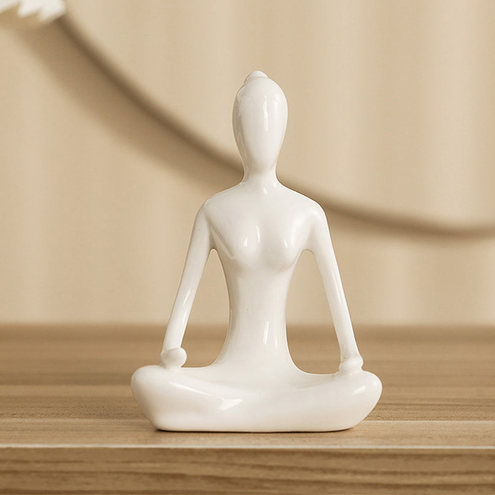 4Pcs White Ceramic Yoga Pose Statue Sculpture