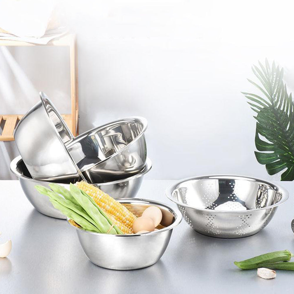 5 Piece 410 Stainless Steel Colander and Mixing Bowl Set 22 to 30cm