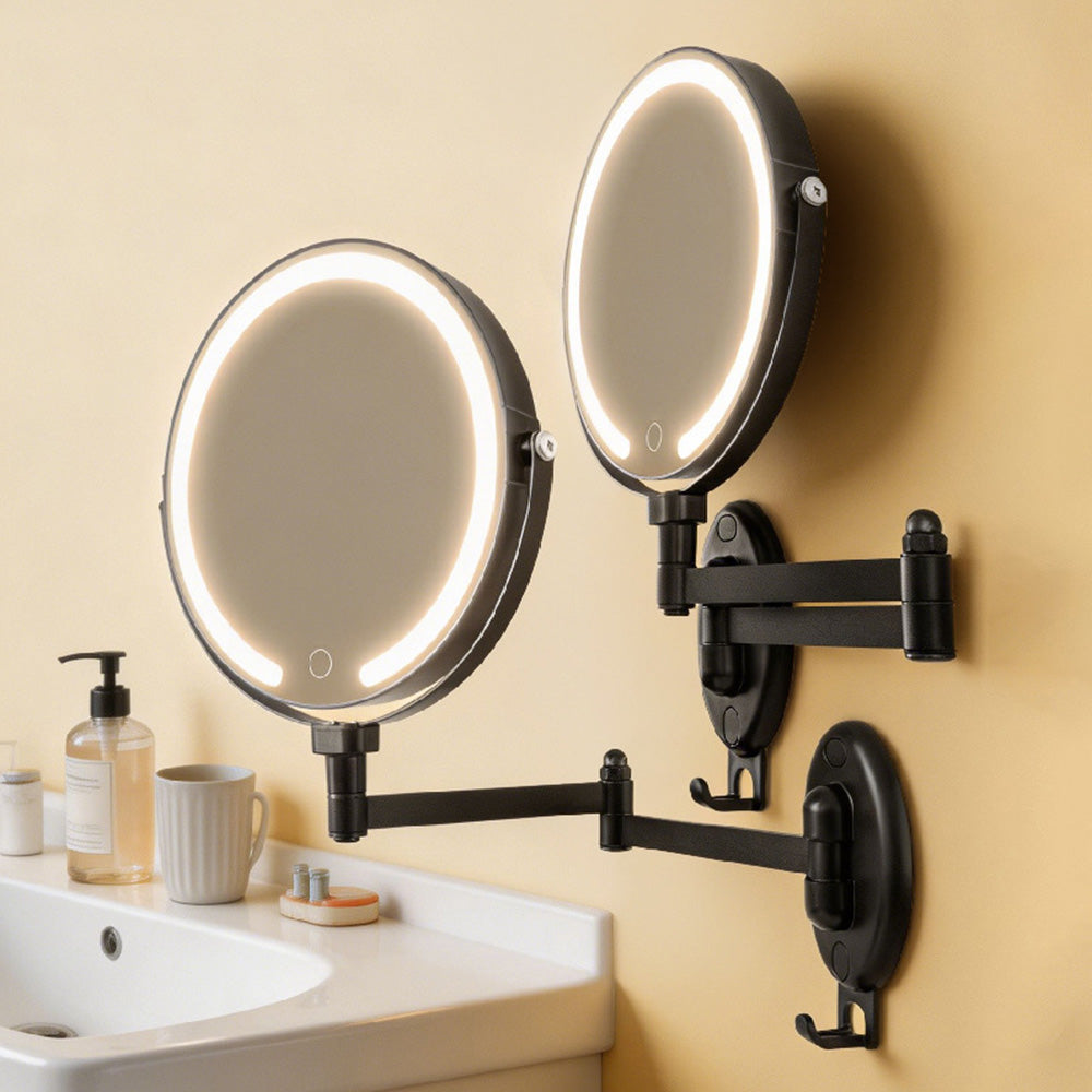 Extendable Wall Mounted LED Makeup Mirror with 7X Magnification and 3 Colors