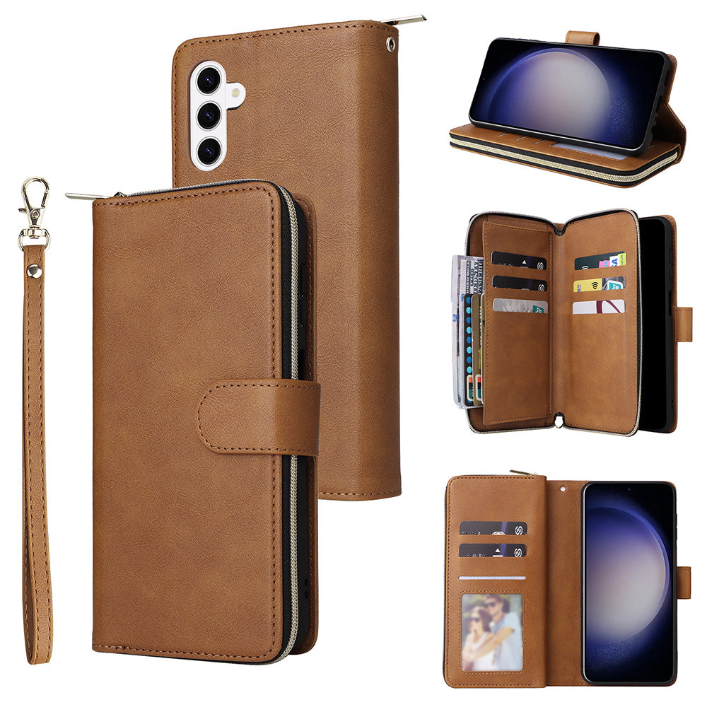 Wallet Leather Flip Cover for Samsung S26 Series with Card Slots Kickstand-Brown