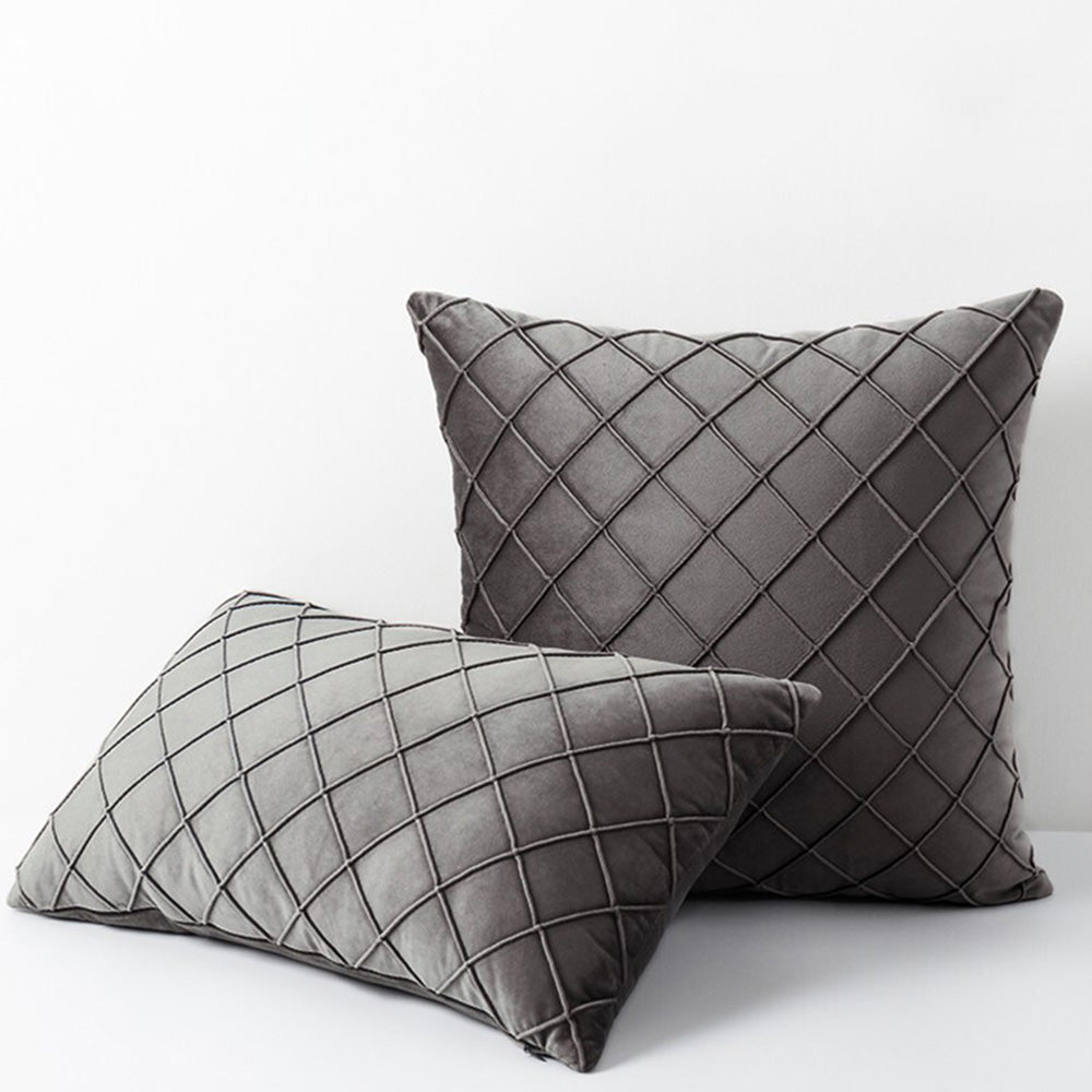 Velvet Rhombus Pleated Cushion Cover for Sofa Bedroom and Window Seat-Grey