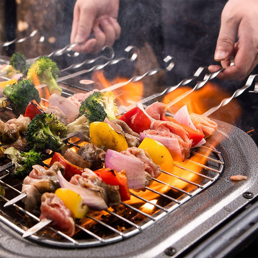 100Pcs 30cm Flat Long Stainless Steel Skewers for Grilling