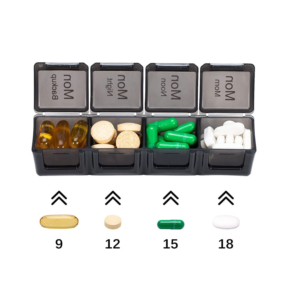 7-Day Pill Box Organizer 4 Times a Day Weekly Medication Dispenser