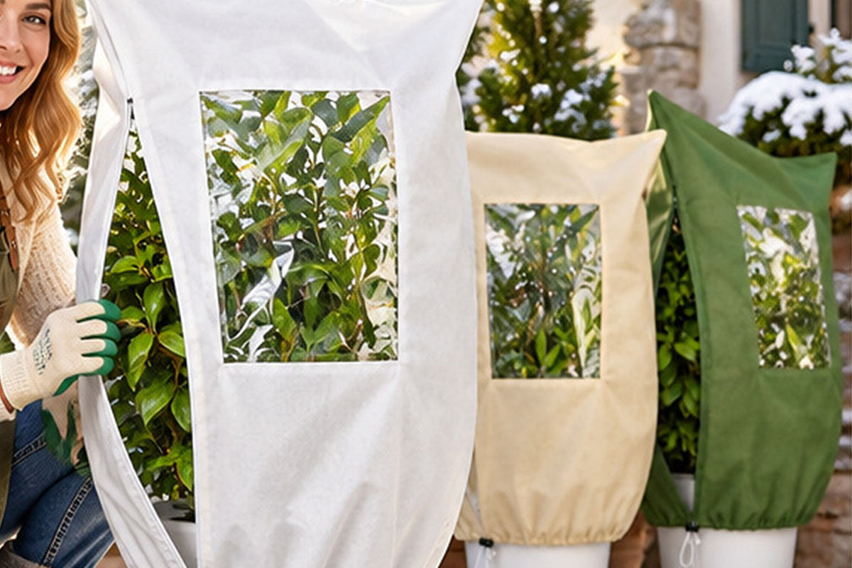 2Pcs Plant Frost Protection Cover with Zip Viewing Window Drawstring Winter Jacket