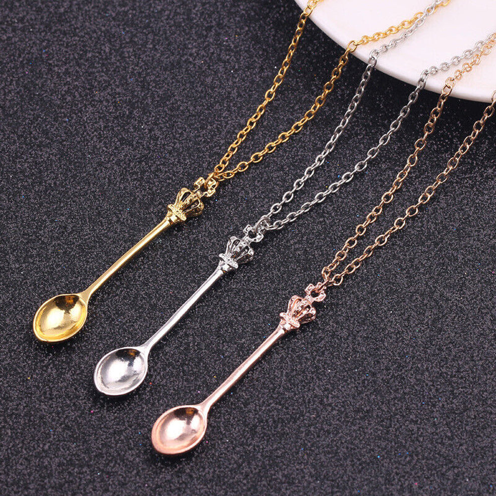 4Pcs Mini Crown Spoon Necklace